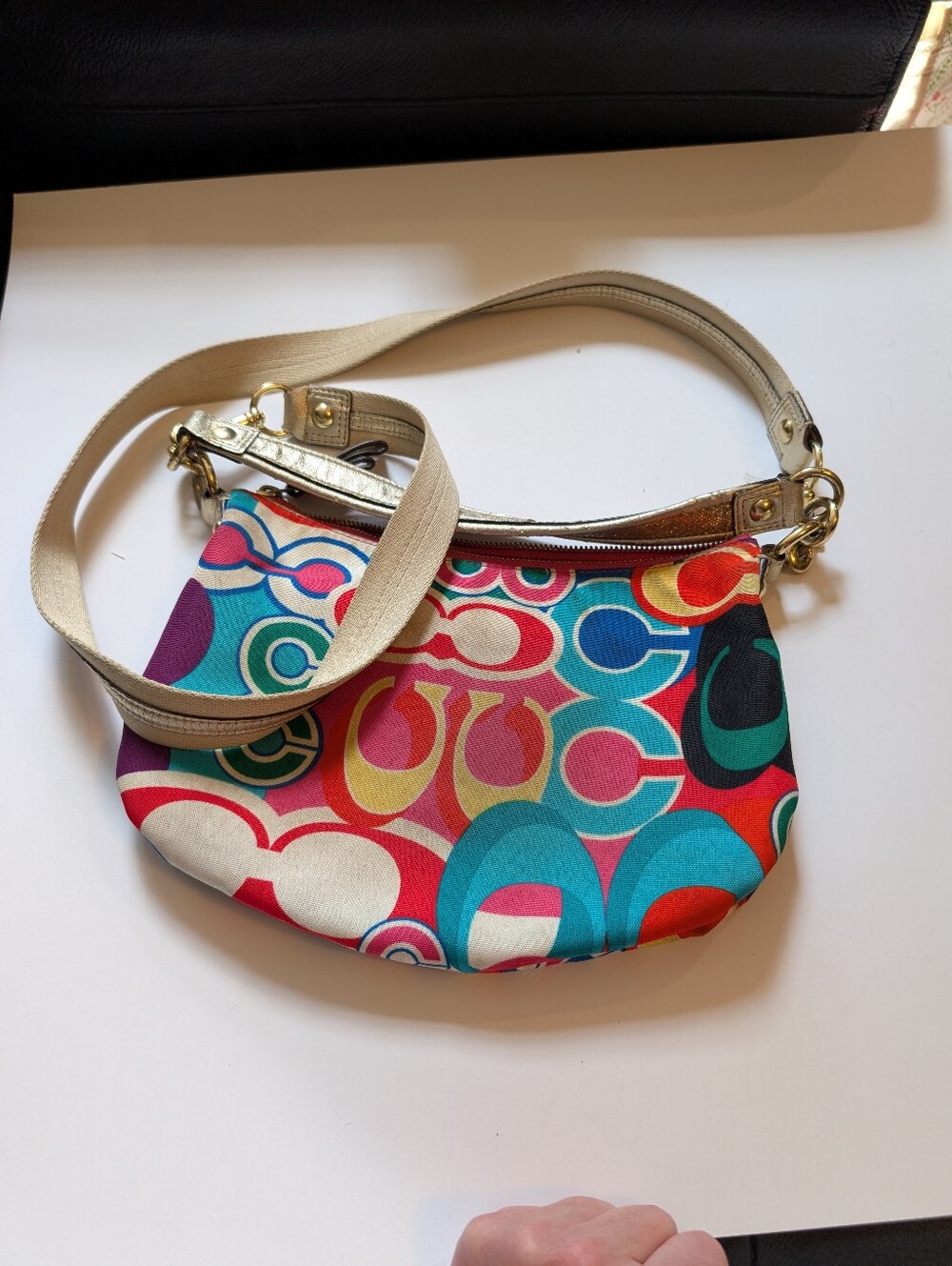 Coach Poppy Multicolor Signature Pattern Crossbody Bag in Gold Trim - Picture 13 of 15